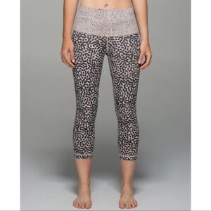 Lululemon Wunder Under Roll Down Ivory Black Dot Workout Crop Leggings Pants 4